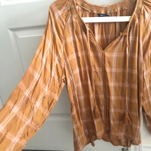 NWOT American Eagle Plaid Blouse - Picture 2 of 4